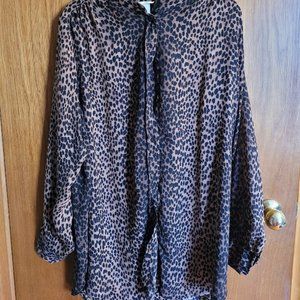H&M Sheer Leopard Print Button Up Blouse 14
